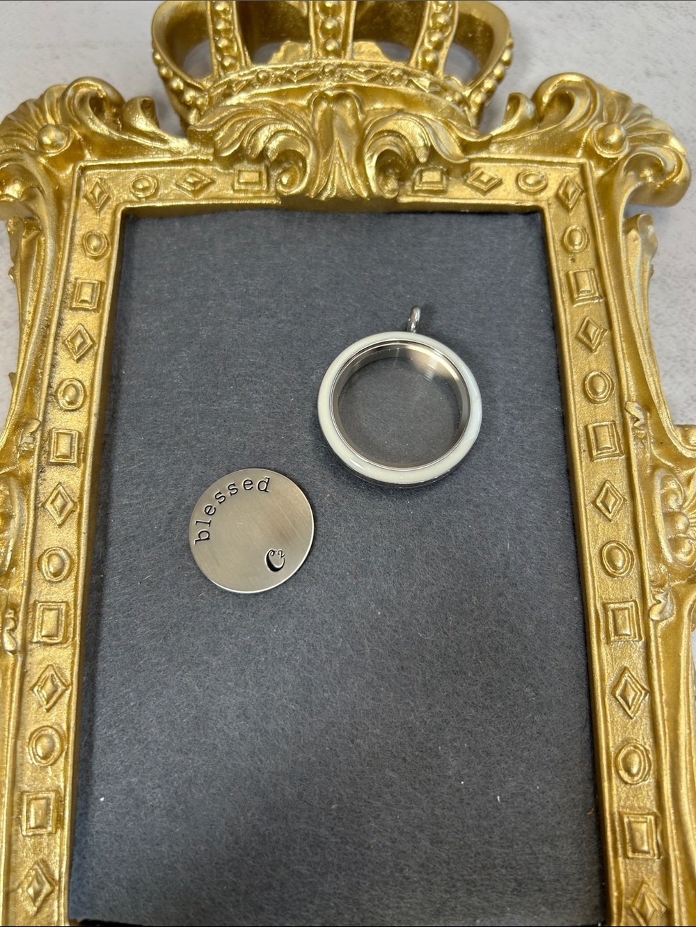 Bundle of Origami Owl “Blessed” Round Stainless Charm with White Locket Pendant